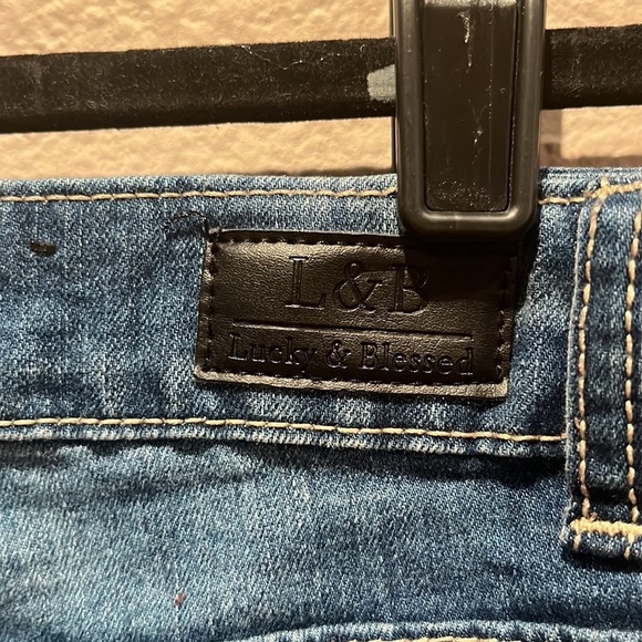 Lucky & Blessed Size 10 Boutique Jeans Blue Serape Fabric details, distressed - Picture 10 of 14